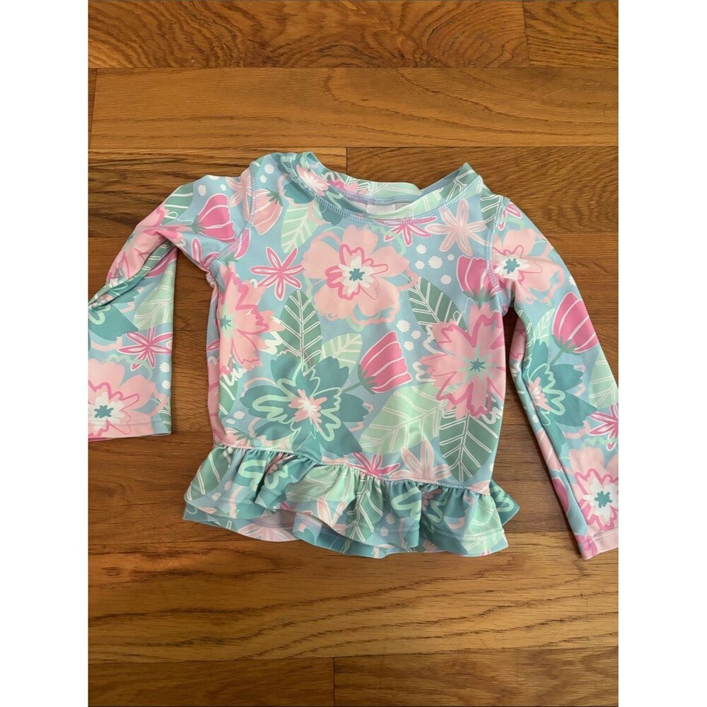 Ruffle Butts Girls Floral Crew Neck Multicolor Rash Guard Top size 2T
